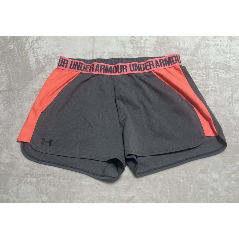 Under Armour Running Shorts Womens Large Loose Gray HeatGear Orange Trim Gym